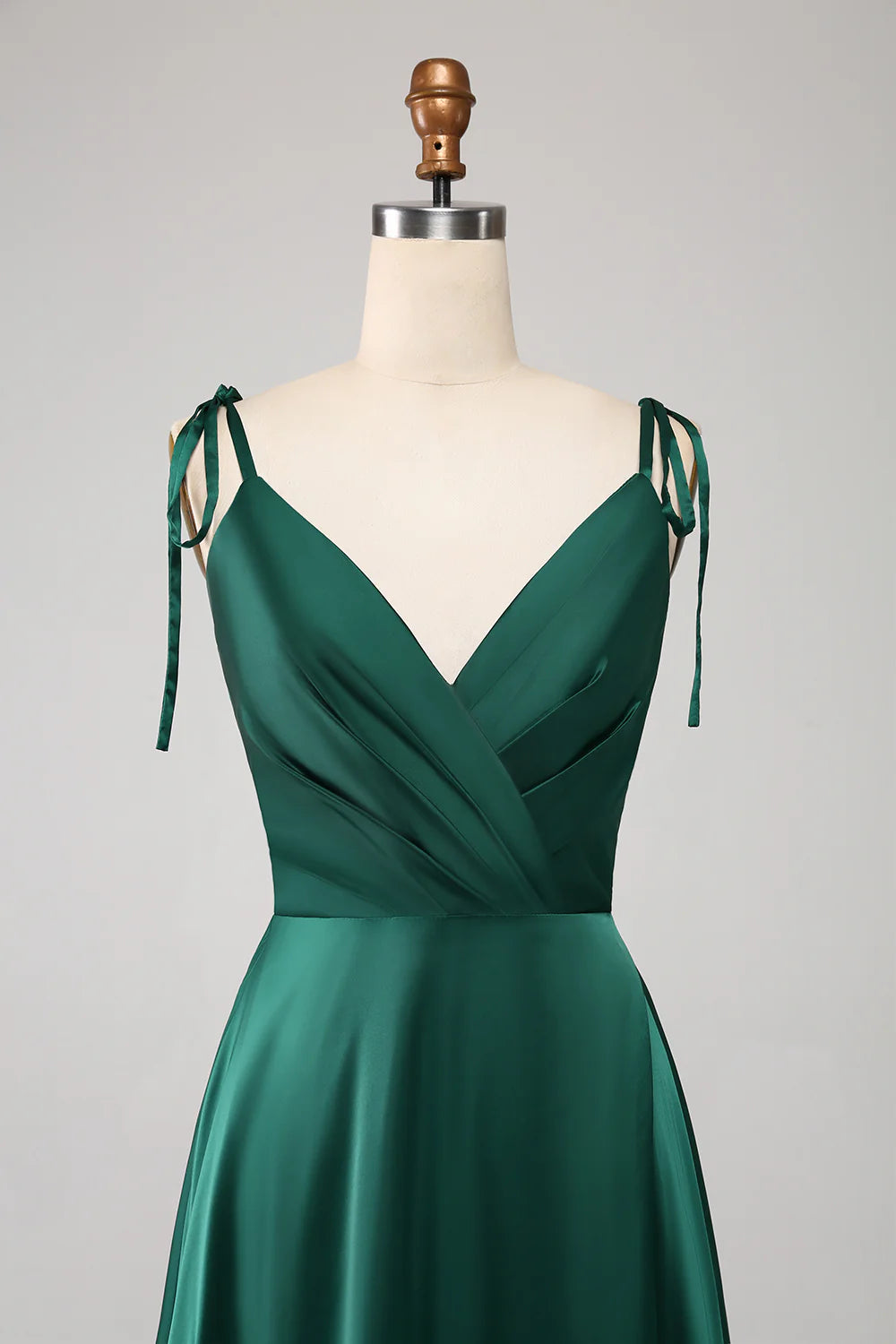 Beaira Simple Dark Green Spaghetti Straps Ruched Prom Dress with Slit