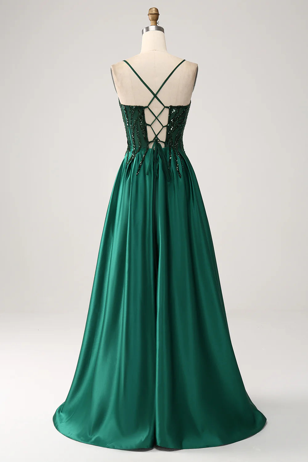 Beaira Dark Green A-Line Spaghetti Straps Long Prom Dress