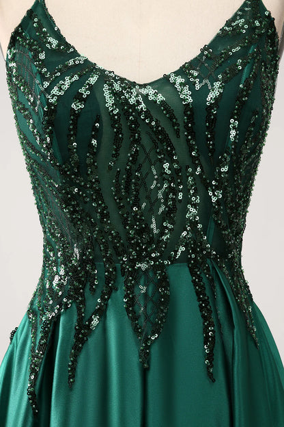 Beaira Dark Green A-Line Spaghetti Straps Long Prom Dress