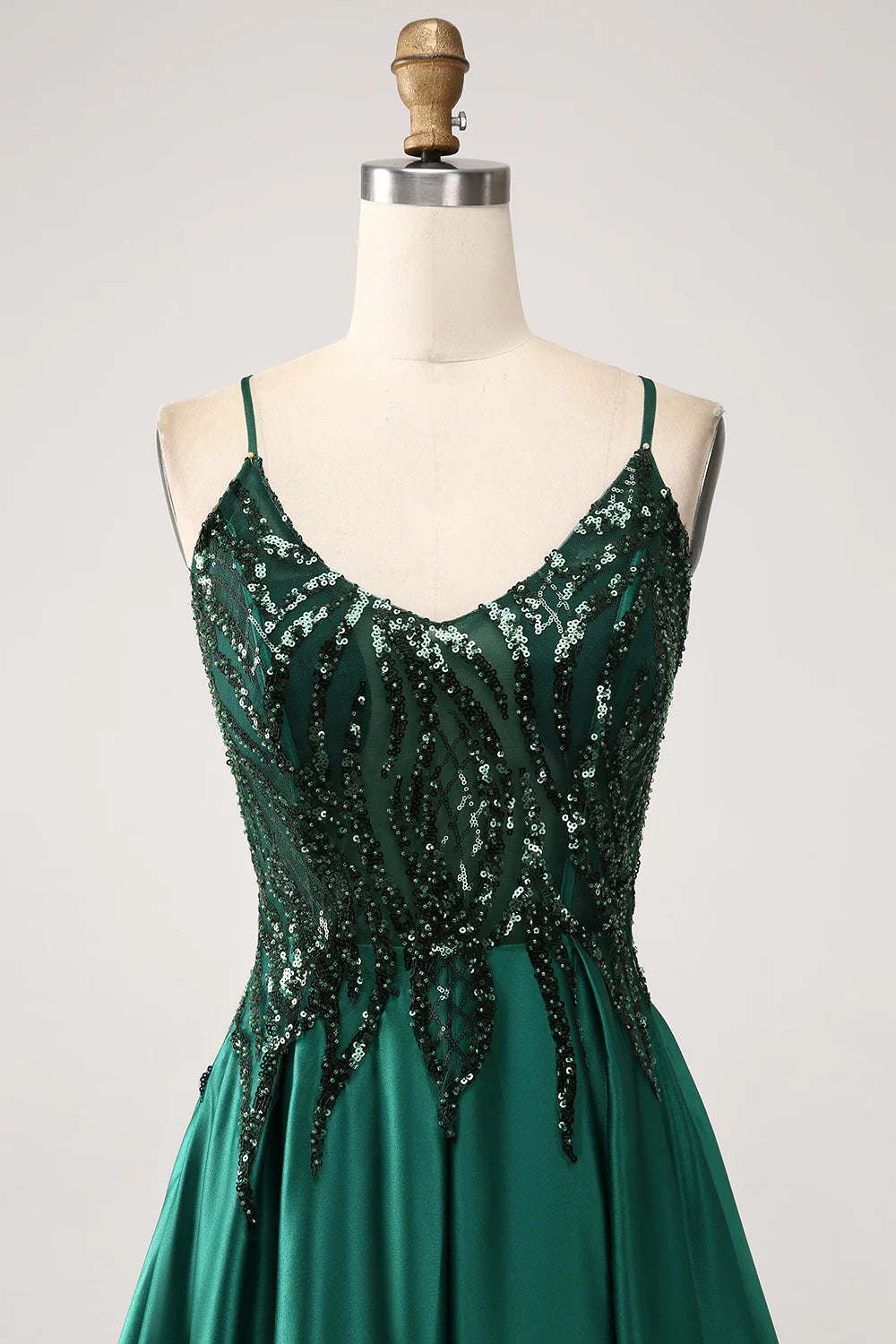 Beaira Dark Green A-Line Spaghetti Straps Long Prom Dress