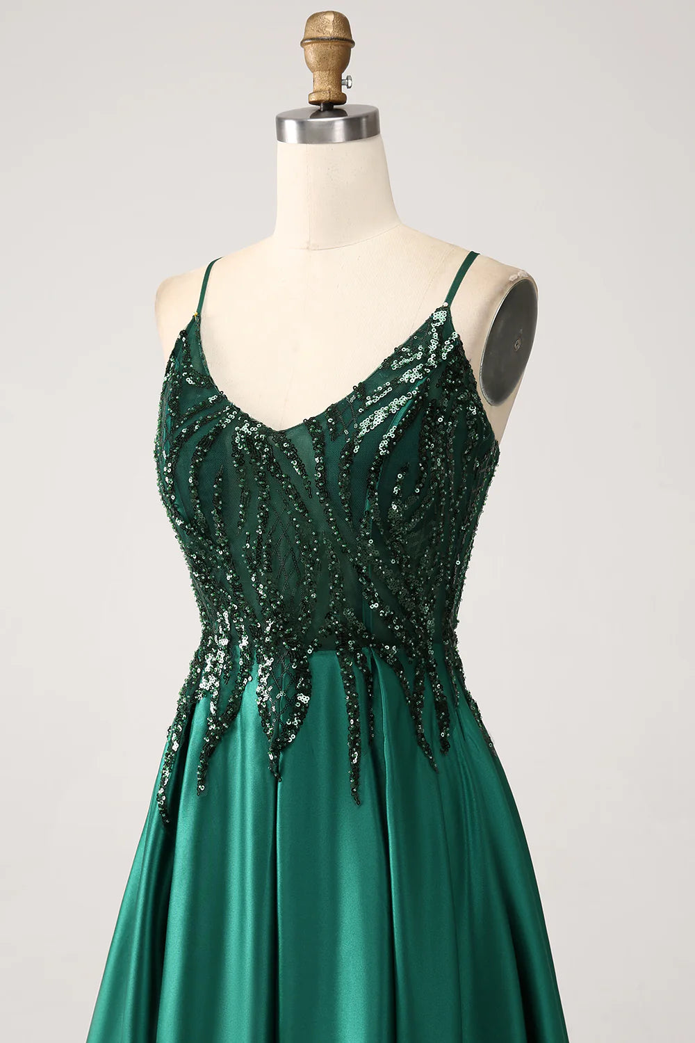 Beaira Dark Green A-Line Spaghetti Straps Long Prom Dress