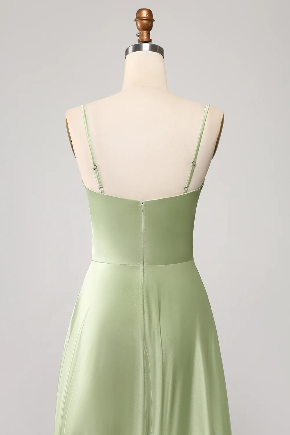 Beaira Dusty Sage A Line Cowl Neck Satin Long Prom Dress with Pleated