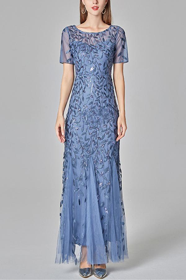 Mermaid Short Sleeves Prom Evening Dress