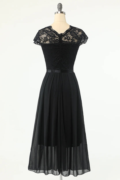 Beaira Classic A Line Black Party Dress with Lace
