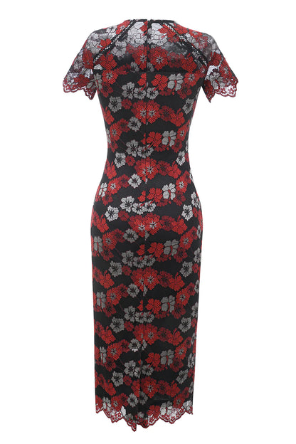 Red Black Mother of the Bride Dress with Sleeves