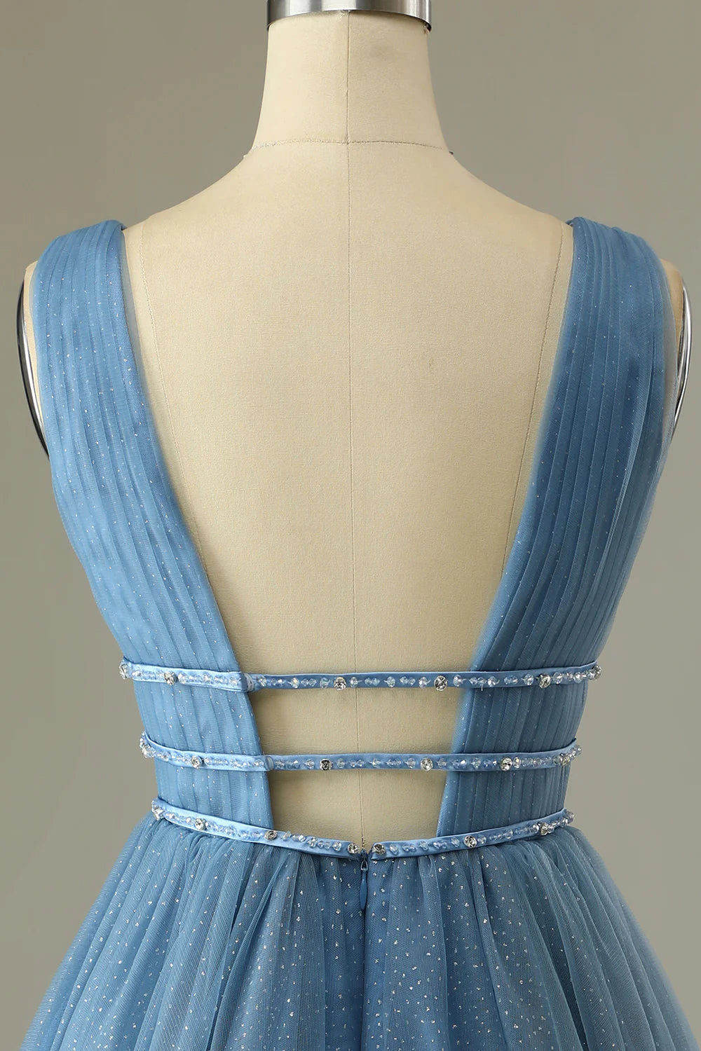 Beaira Glitter Grey Blue Tulle Short Prom Dress