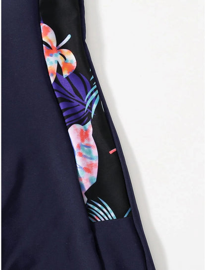 Women's Normal Swimwear Rash Guard Diving Bathing Suits Swimsuit Zipper UV Protection Modest Swimwear Tummy Control Printing Leaf Scoop Neck Vacation Stylish Bathing Suits