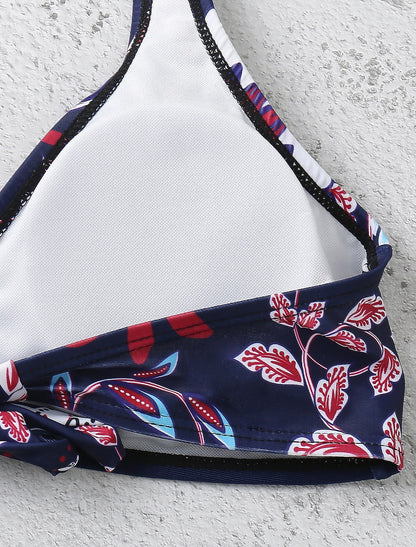 Women's Swimwear Bikini 2 Piece Swimsuit Halter 2 Piece Open Back Sexy Floral V Wire Tropical Sexy Bathing Suits