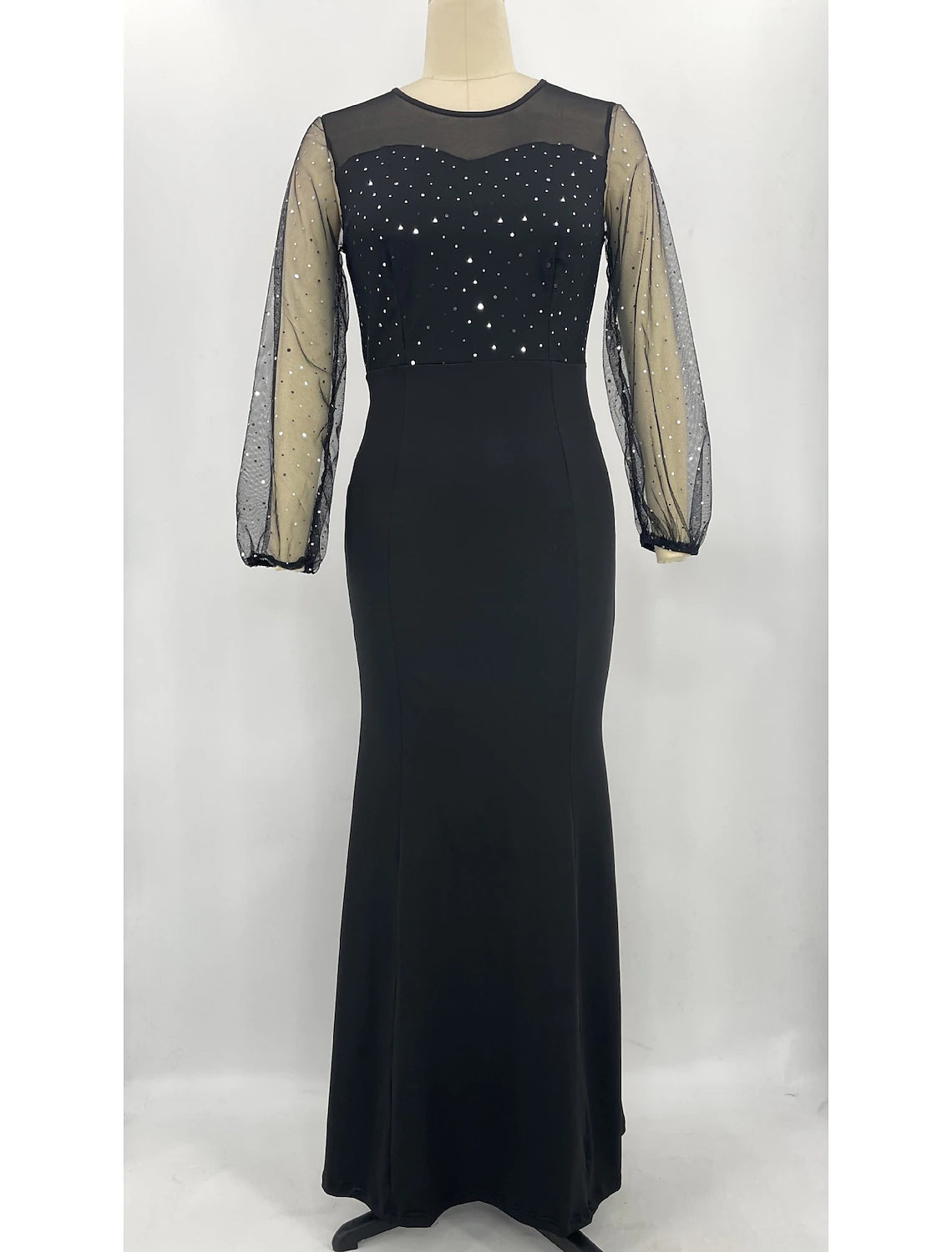 Mermaid / Trumpet Party Dresses Sparkle & Shine Dress Formal Wedding Guest Floor Length Long Sleeve Jewel Neck Spandex with Rhinestone Crystals