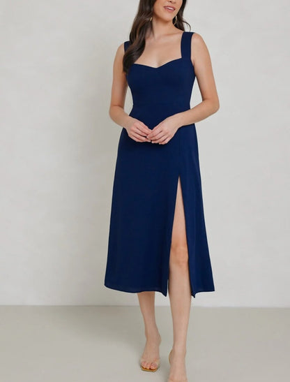 Sheath / Column Bridesmaid Dress Square Neck / V Neck Sleeveless Elegant Floor Length / Tea Length Chiffon with Split Front