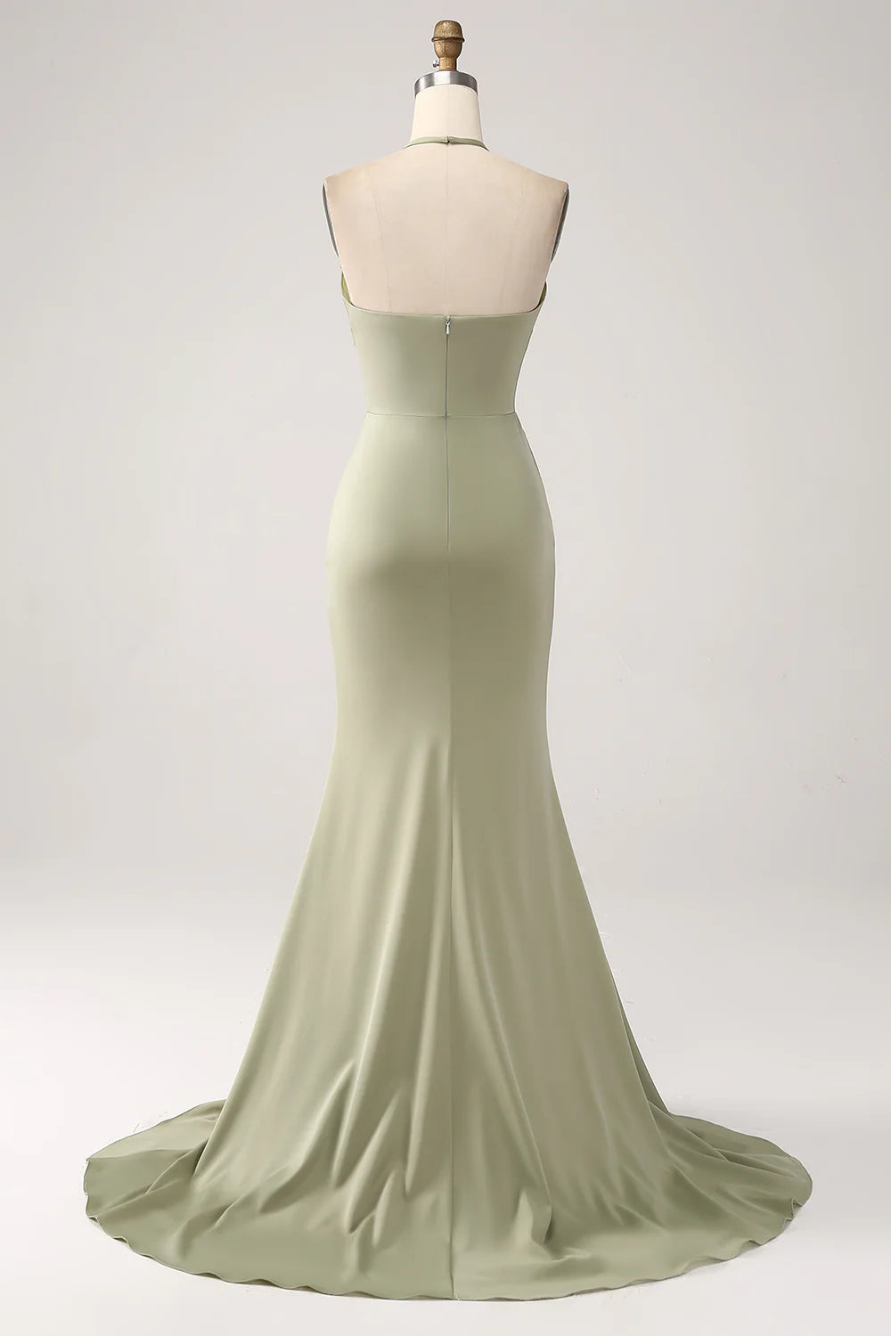 Beaira Sheath Pistachio V-Neck Beaded Long Prom Dress With Slit