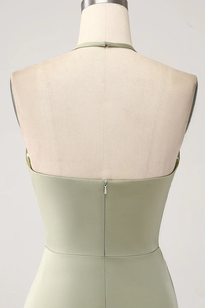 Beaira Sheath Pistachio V-Neck Beaded Long Prom Dress With Slit