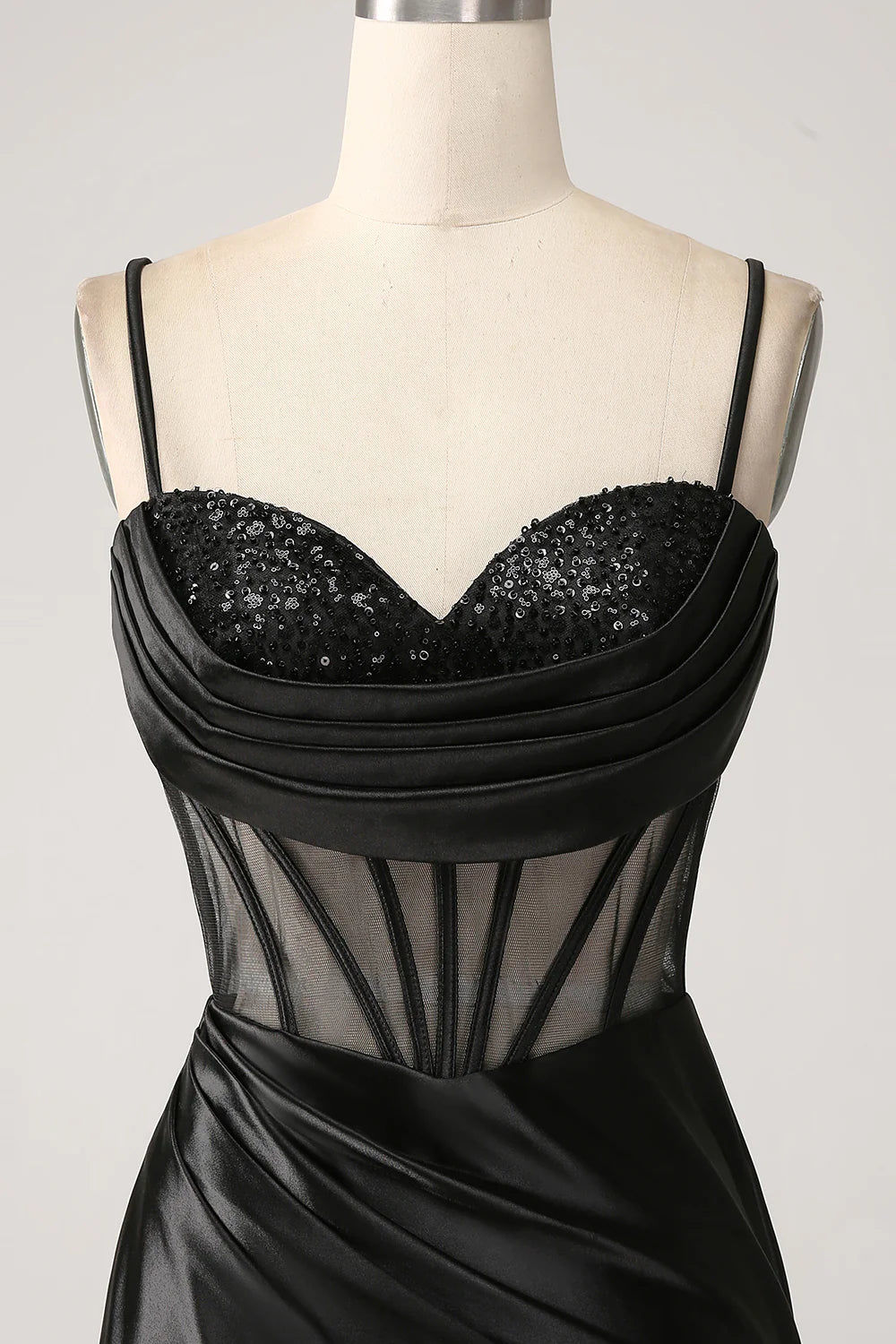 Beaira Mermaid Sweetheart Black Satin Long Prom Dress With Beading