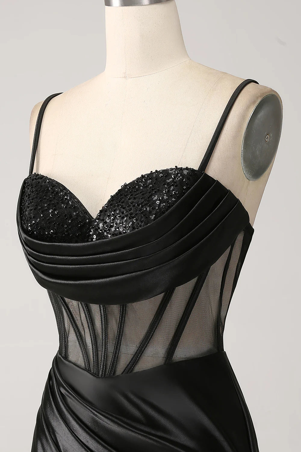 Beaira Mermaid Sweetheart Black Satin Long Prom Dress With Beading