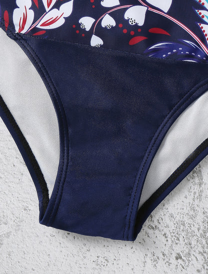 Women's Swimwear Bikini 2 Piece Swimsuit Halter 2 Piece Open Back Sexy Floral V Wire Tropical Sexy Bathing Suits