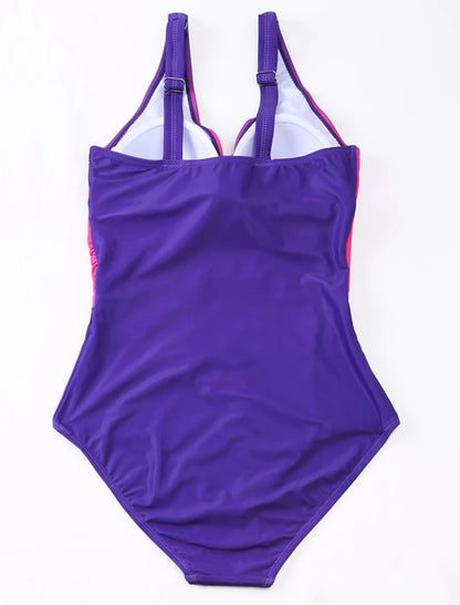 Women's Plus Size Swimwear One Piece Bathing Suits Swimsuit Ruched Tummy Control Ombre Gradient Color Beach Wear Bathing Suits