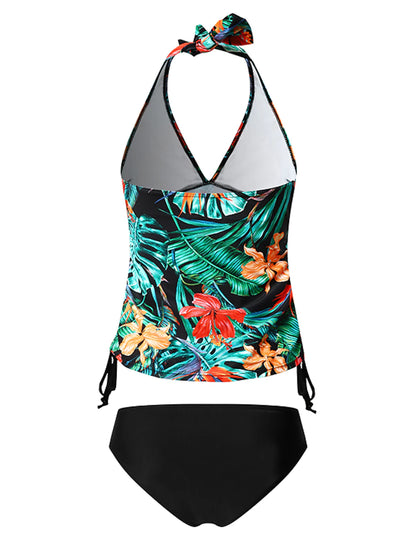 Women's Swimwear Tankini 2 Piece Normal Swimsuit High Waisted Floral Print Leaves Leaf Floral Green Blue Padded V Wire Bathing Suits Sports Vacation Sexy / New