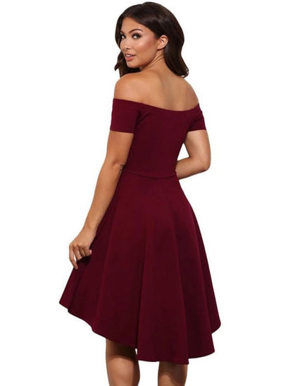 A-Line Fairy Cute Homecoming Party Dress Dress Off Shoulder Short Sleeve Short / Mini Stretch Satin with