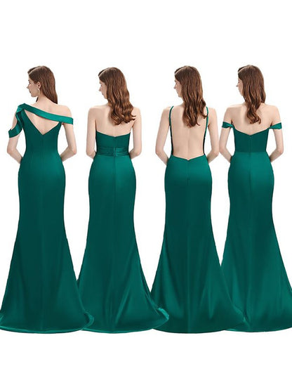 Sheath/Column Off-the-Shoulder Ruched Sleeveless Sweep/Brush Train Bridesmaid Dresses