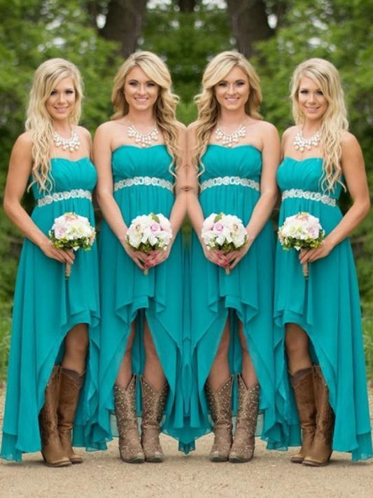 A-Line/Princess Sweetheart Sleeveless Asymmetrical Beading Chiffon Bridesmaid Dresses