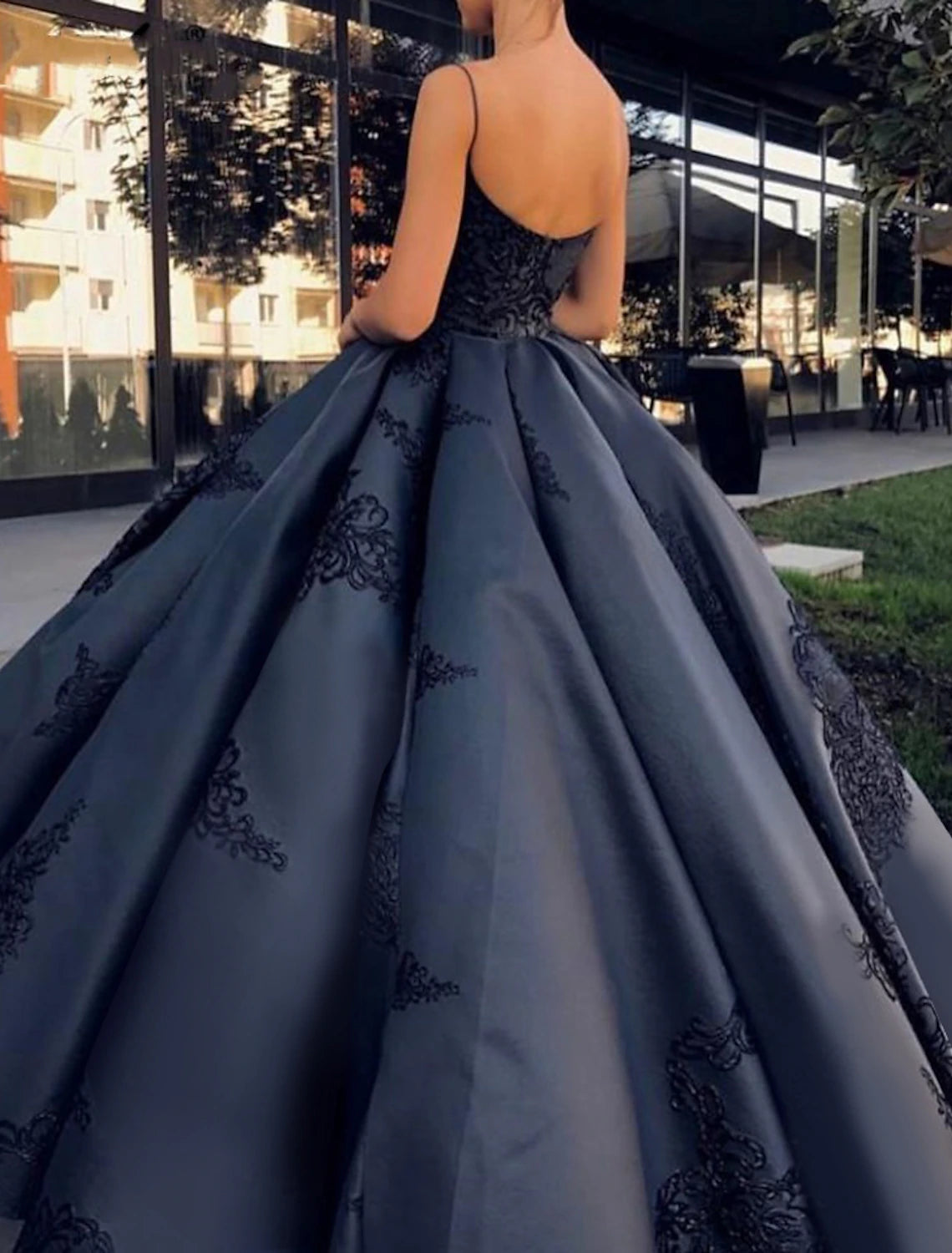 A-Line Prom Dresses Vintage Dress Formal Prom Floor Length Sleeveless Spaghetti Strap Lace with Appliques