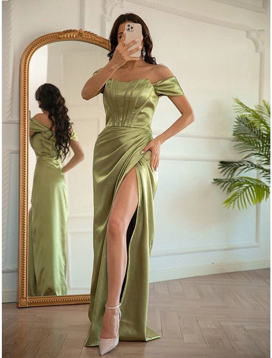 Mermaid / Trumpet Prom Dresses Corsets Dress Prom Formal Evening Floor Length Short Sleeve Off Shoulder Charmeuse