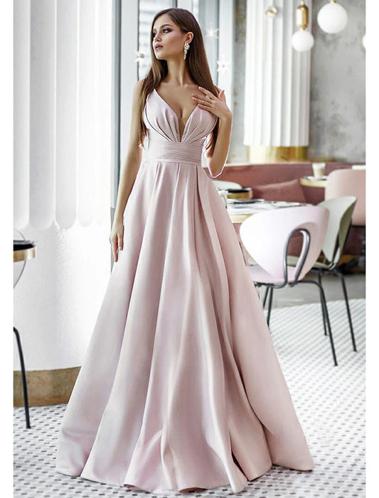 A-Line Ombre Prom Birthday Dress V Neck Short Sleeve Floor Length Tulle with Sash / Ribbon Crystals