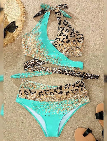 Women's Swimwear Tankini Swimsuit Leopard Vacation Bathing Suits