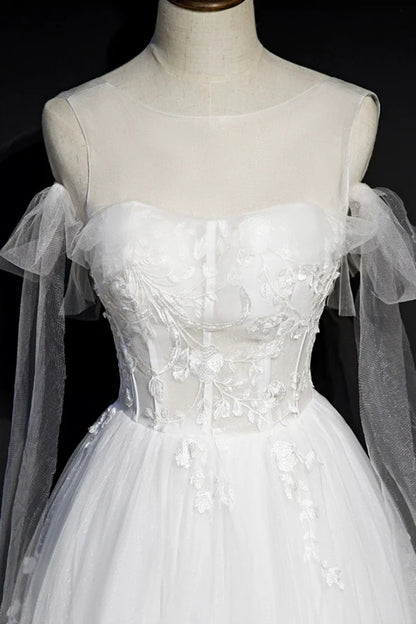 White Lace A-Line Tea Length Prom Dress