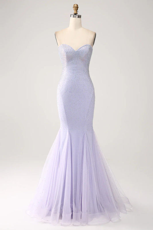 Beaira Lilac Mermaid Sweetheart Strapless Beaded Long Prom Dress