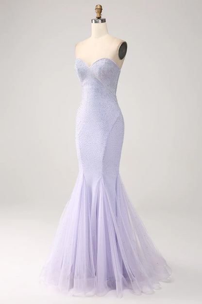 Beaira Lilac Mermaid Sweetheart Strapless Beaded Long Prom Dress