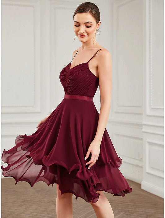 A-Line Homecoming Dresses Tiered Plisse Dress Homecoming Prom Short / Mini Sleeveless Sweetheart Chiffon with